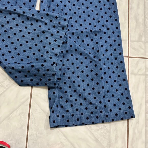 ICHI Polka Dot Chambray High Waisted Pants Womens Size Small Wide Leg Culottes - Picture 4 of 12
